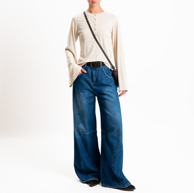 Haveone-T-shirt serafino jersey manica ampia - cacha