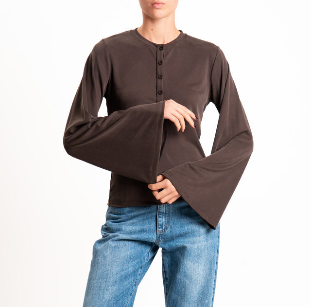 Haveone-T-shirt serafino jersey manica ampia - moro
