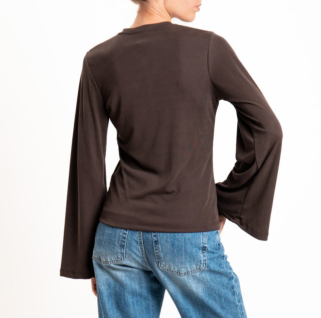 Haveone-T-shirt serafino jersey manica ampia - moro
