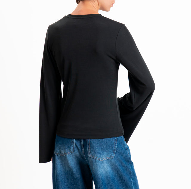 Haveone-T-shirt serafino jersey manica ampia - nero