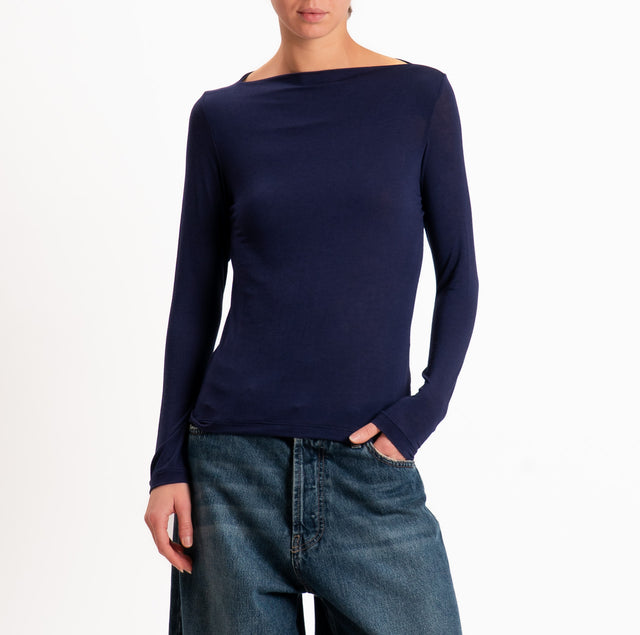 Haveone-T-shirt modal scollo barca - blu