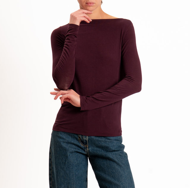 Haveone-T-shirt modal scollo barca - Bordeaux