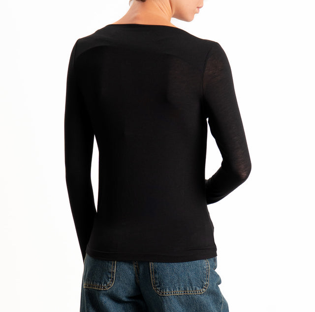 Haveone-T-shirt modal scollo barca - nero