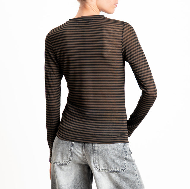 Haveone-T-shirt serafino a righe misto cashmere - moro/nero
