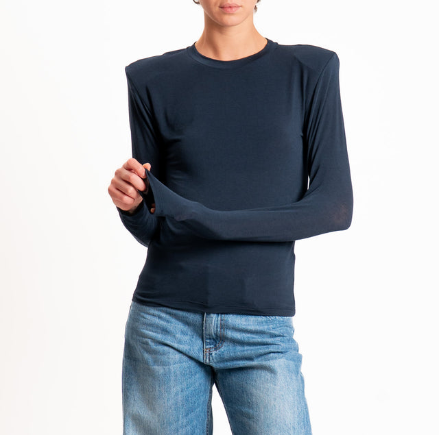 Haveone-T-shirt tessuto MODAL/LANA con spalline - blu