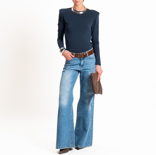 Haveone-T-shirt tessuto MODAL/LANA con spalline - blu