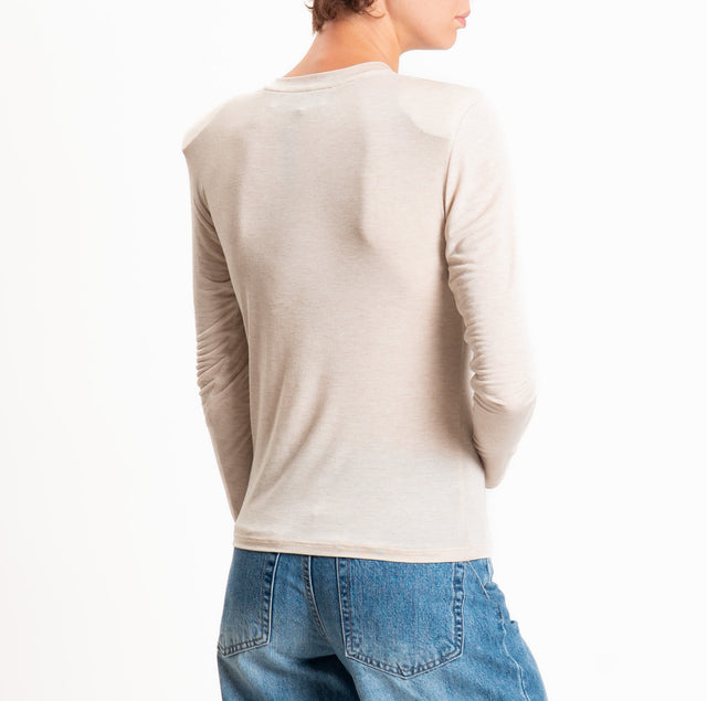 Haveone-T-shirt tessuto MODAL/LANA con spalline - casha