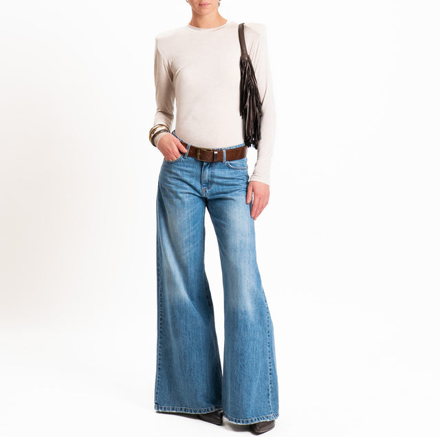 Haveone-T-shirt tessuto MODAL/LANA con spalline - casha