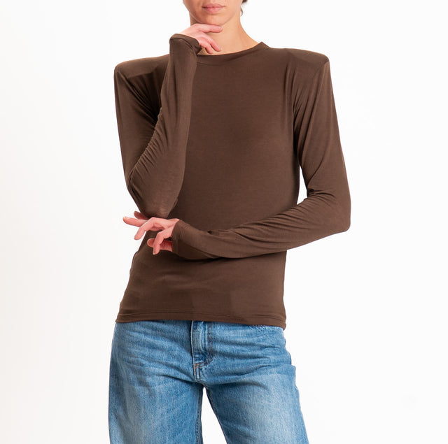 Haveone-T-shirt tessuto MODAL/LANA con spalline - moro