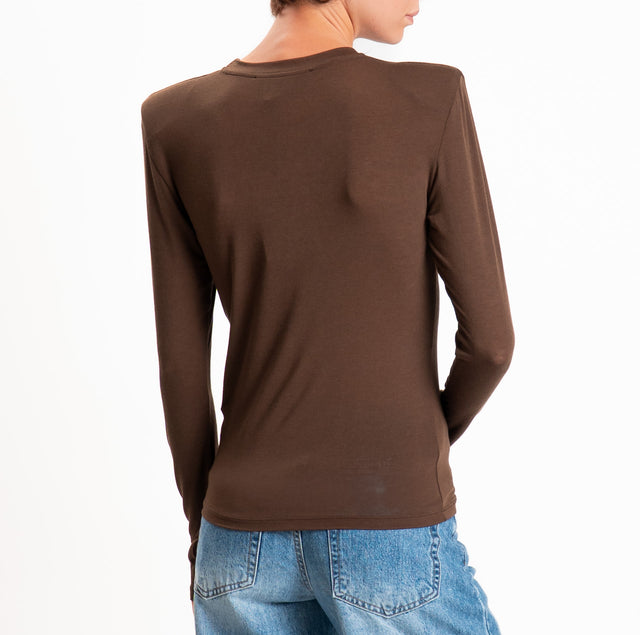 Haveone-T-shirt tessuto MODAL/LANA con spalline - moro