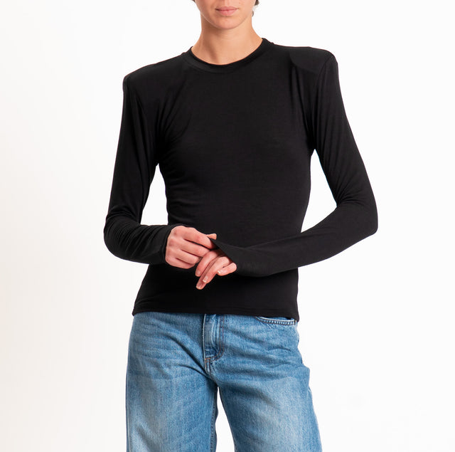 Haveone-T-shirt tessuto MODAL/LANA con spalline - nero