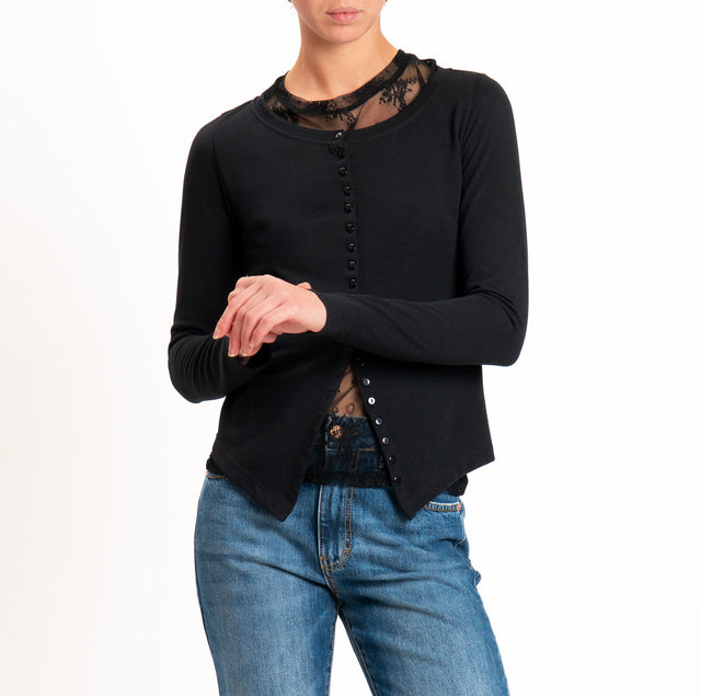 Haveone-Twin set top in pizzo+maglia - nero