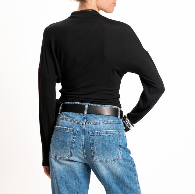 Haveone-Maglia jersey elasticizzato nodo laterale - nero