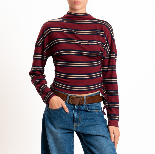 Haveone-Maglia jersey elasticizzato a righe - bordeaux/blu/moro