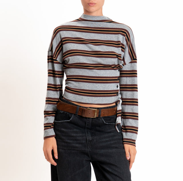 Haveone-Maglia jersey elasticizzato a righe - grigio/moro/nero
