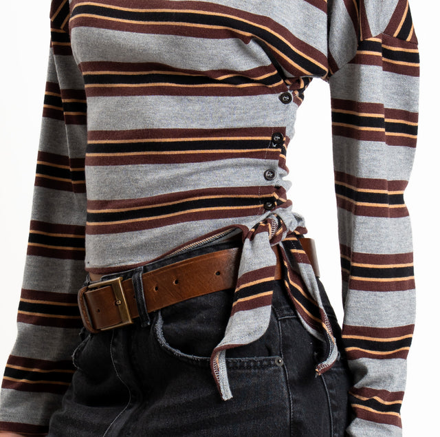 Haveone-Maglia jersey elasticizzato a righe - grigio/moro/nero