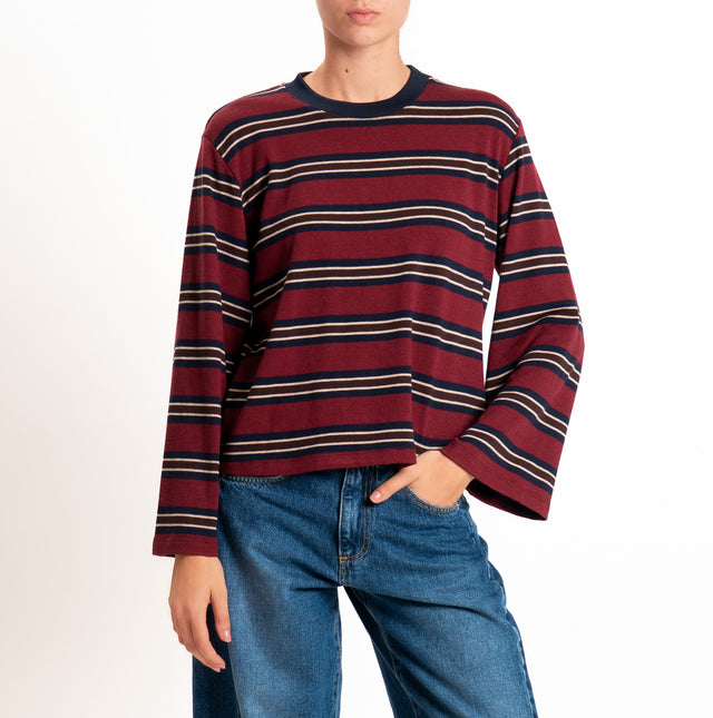 Haveone-Maglia girocollo in jersey elasticizzato - bordeaux/blu/moro