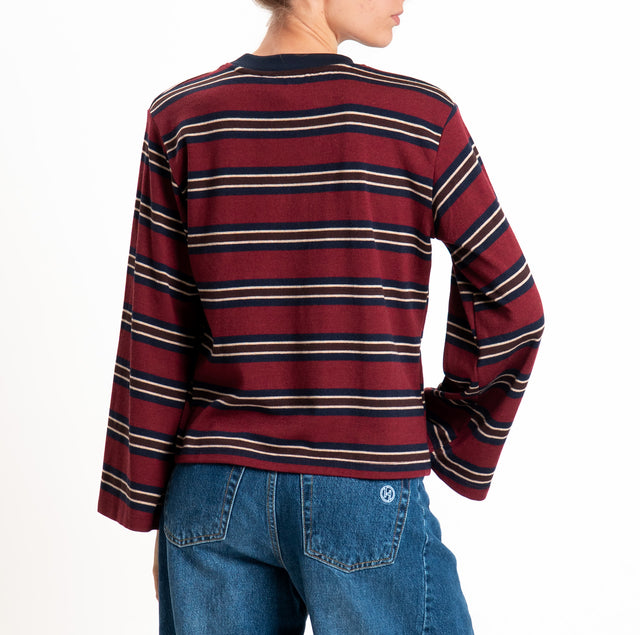 Haveone-Maglia girocollo in jersey elasticizzato - bordeaux/blu/moro
