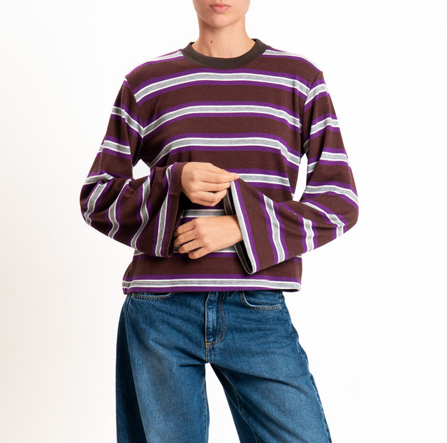 Haveone-Maglia girocollo in jersey elasticizzato - viola/moro/grigio