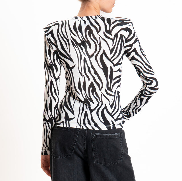 Haveone-T-shirt con spalline LANA/MODAL - zebrato panna/nero
