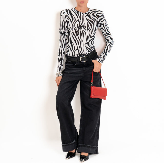 Haveone-T-shirt con spalline LANA/MODAL - zebrato panna/nero