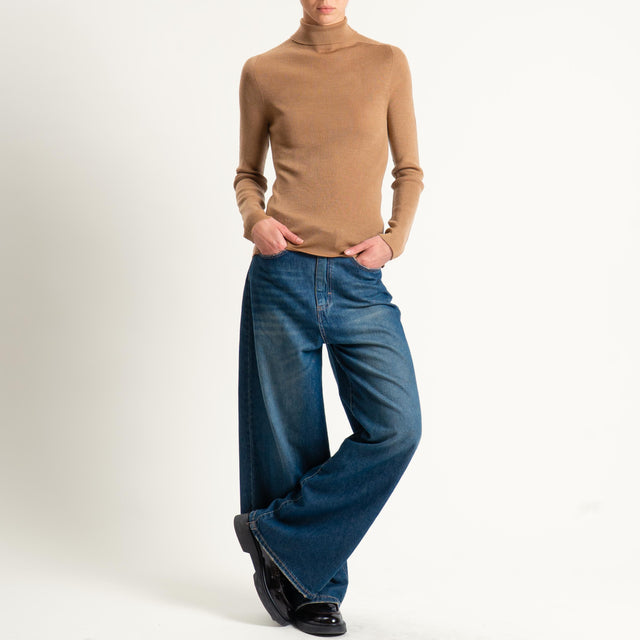 Haveone-Maglia collo alto a costine - cammello
