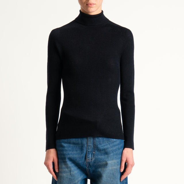 Haveone-Maglia collo alto a costine - nero