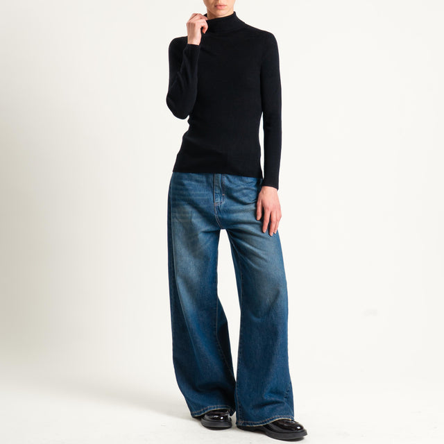 Haveone-Maglia collo alto a costine - nero