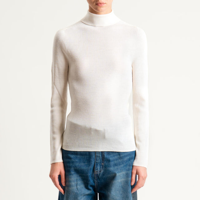 Haveone-Maglia collo alto a costine - panna