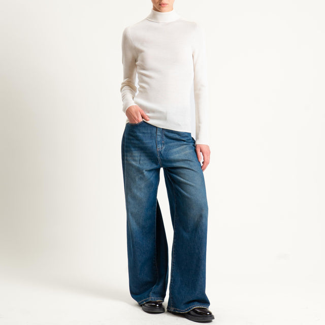 Haveone-Maglia collo alto a costine - panna