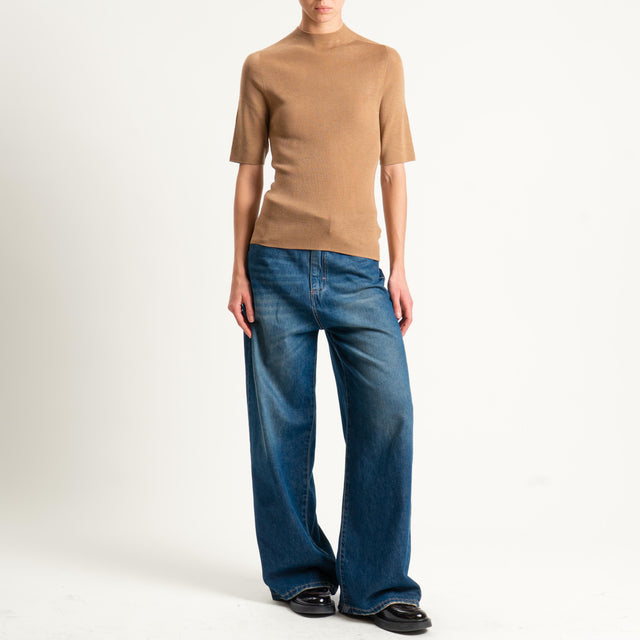 Haveone-Maglia mezza manica a costine - cammello