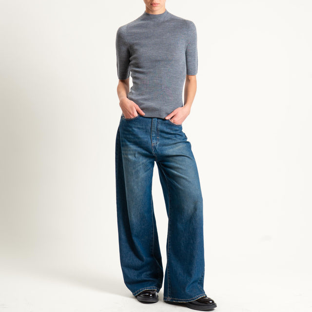 Haveone-Maglia mezza manica a costine - grigio