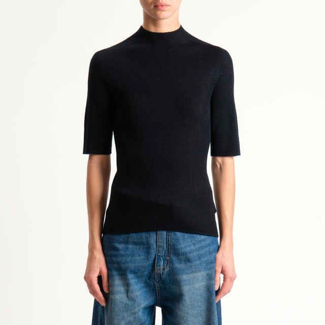 Haveone-Maglia mezza manica a costine - nero