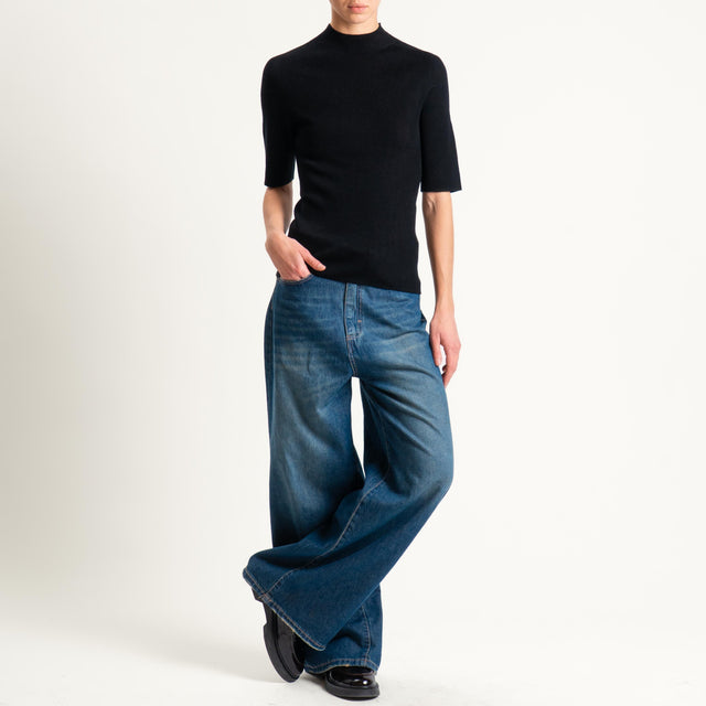 Haveone-Maglia mezza manica a costine - nero