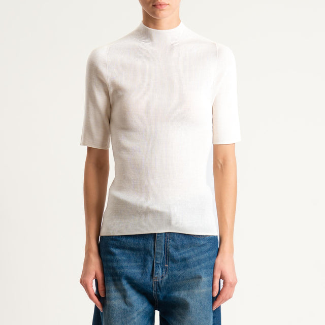 Haveone-Maglia mezza manica a costine - panna