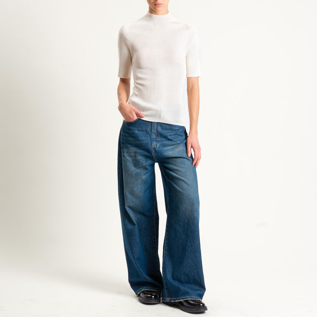 Haveone-Maglia mezza manica a costine - panna