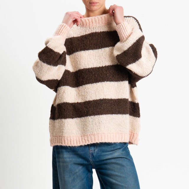 Haveone-Maglia girocollo a righe - rosa/panna/moro