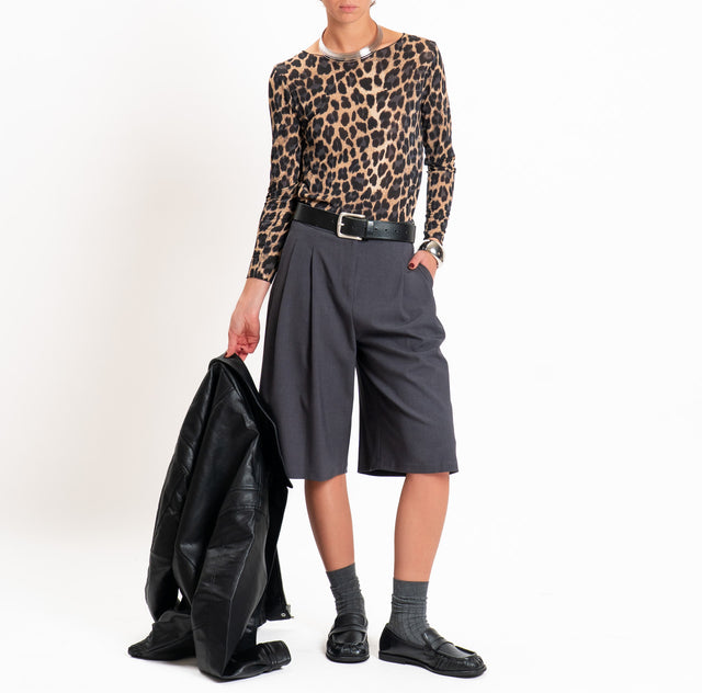 Haveone-T-shirt fantasia in jersey elasticizzato - maculato nero/beige