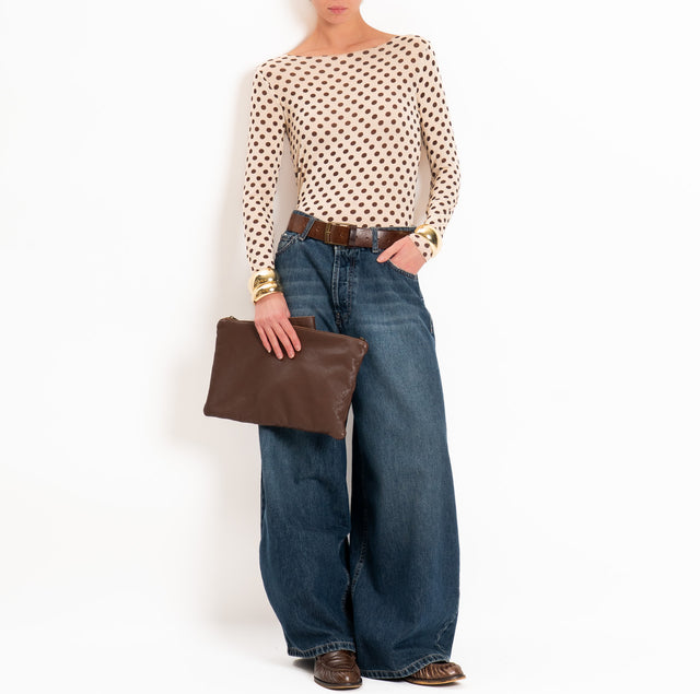 Haveone-T-shirt fantasia lana/cashmere - pois burro/moro