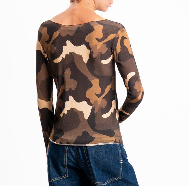 Haveone-T-shirt fantasia in jersey elasticizzato - camouflage militare/moro