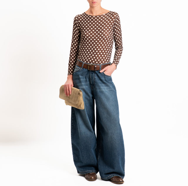Haveone-T-shirt fantasia lana/cashmere - pois moro/burro