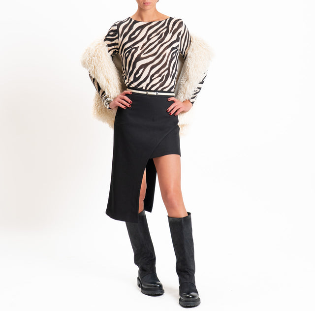 Haveone-T-shirt fantasia in jersey elasticizzato - zebrato burro/nero