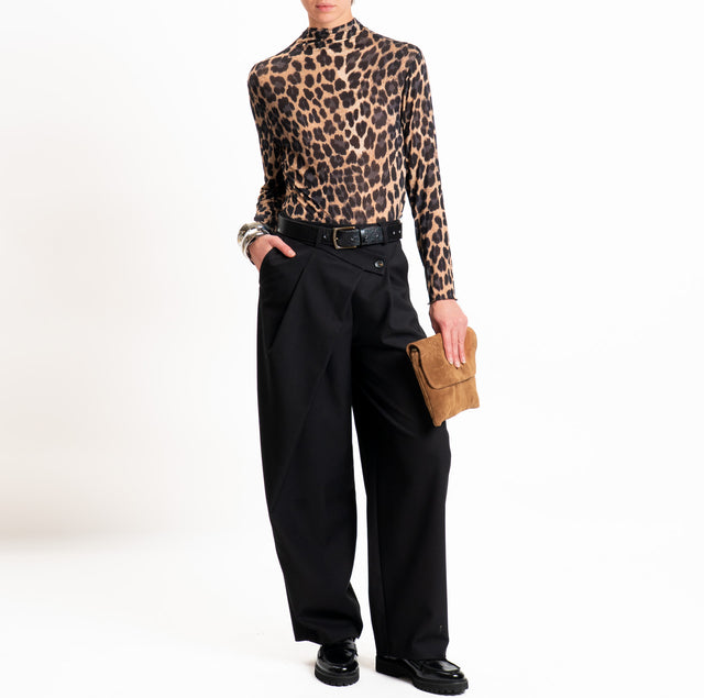 Haveone-T-shirt collo alto lana/cashmere fantasia - maculato nero/beige
