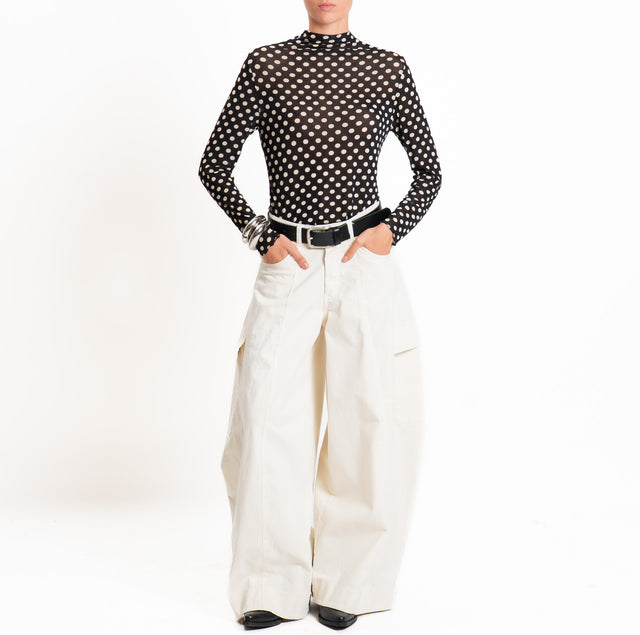 Haveone-T-shirt collo alto fantasia lana/cashmere - pois nero/burro
