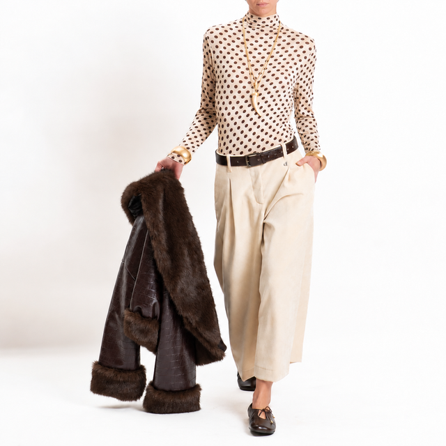 Haveone-T-shirt collo alto lana/cashmere fantasia - pois burro/moro