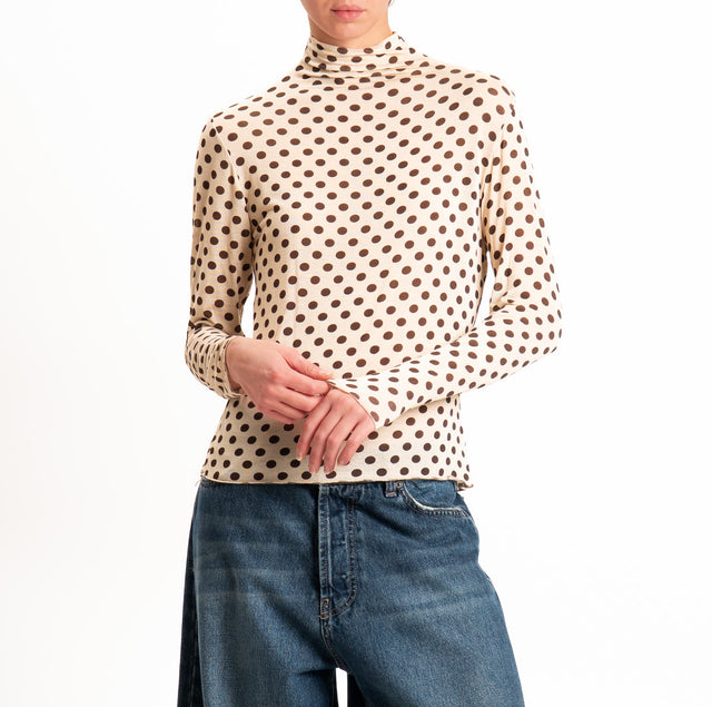 Haveone-T-shirt collo alto lana/cashmere fantasia - pois burro/moro