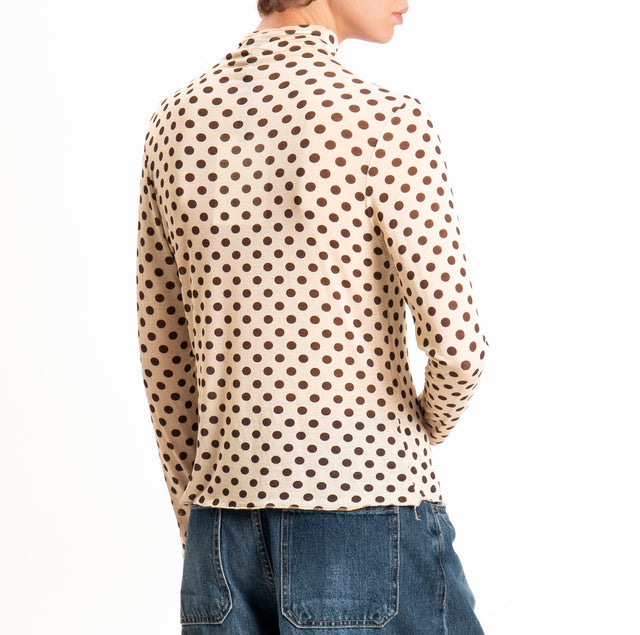 Haveone-T-shirt collo alto lana/cashmere fantasia - pois burro/moro