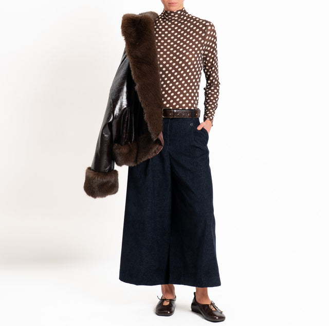 Haveone-T-shirt collo alto lana/cashmere fantasia - pois moro/burro