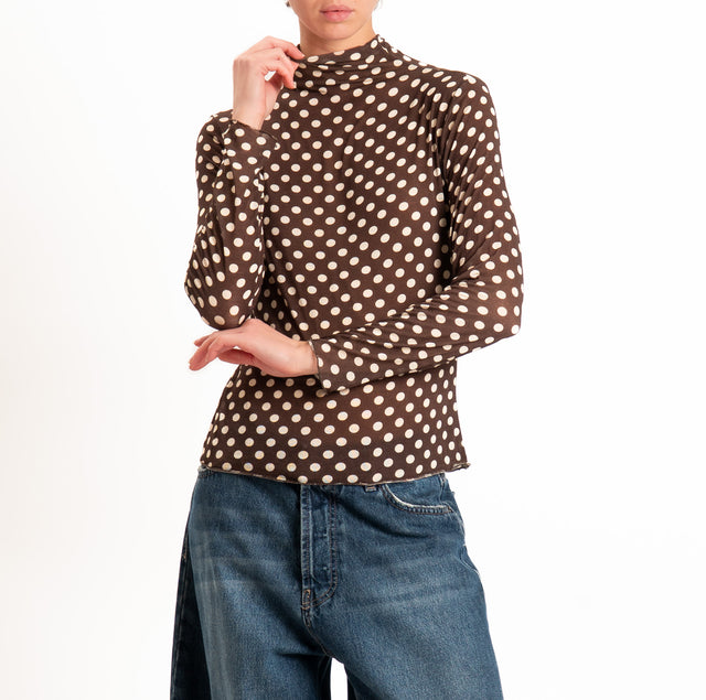 Haveone-T-shirt collo alto lana/cashmere fantasia - pois moro/burro