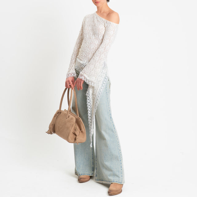 Haveone-Blusa monospalla in pizzo elasticizzato - burro